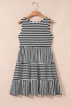 Black Stripe U Neck Sleeveless Loose Fit Mini Dress