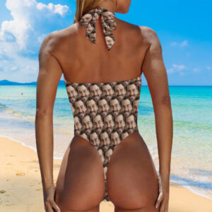 Personalized Face Women's Halter High Cut One-Piece Swimsuit Unique Summer Gift for Her