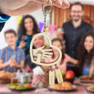 Personalized Hands with Name tags Keychain Gift for Father's Day Gift for Dad Grandpa