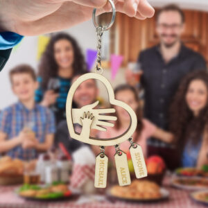 Personalized Hands with Name tags Keychain Gift for Father's Day Gift for Dad Grandpa