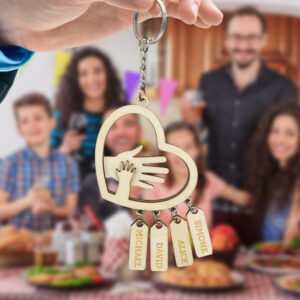 Personalized Hands with Name tags Keychain Gift for Father's Day Gift for Dad Grandpa