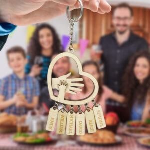 Personalized Hands with Name tags Keychain Gift for Father's Day Gift for Dad Grandpa