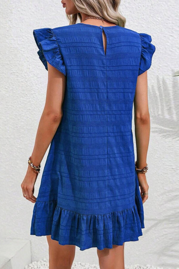 Dark Blue Textured Flutter Sleeve Ruffled Mini Dress - Image 2