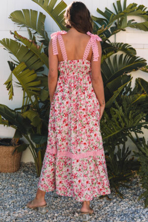 Green Floral Lace Tied Strap Empire Waist Maxi Dress