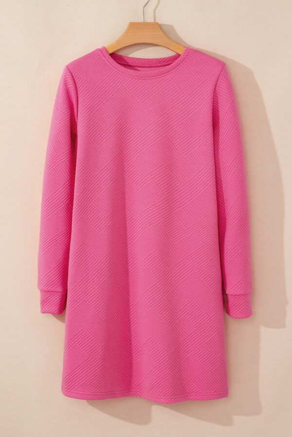 Gray Solid Color Textured Long Sleeve Shift Dress - Image 12