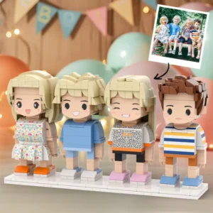 Full Body Customizable 4 People Photo Custom Cute Brick Figures Small Particle Block Perfect Children's Day Gift