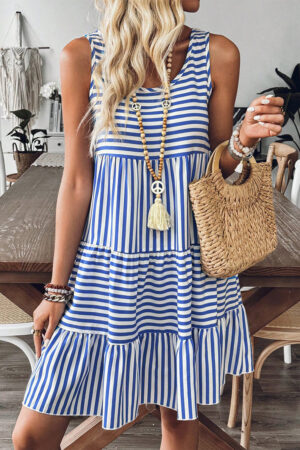 Black Stripe U Neck Sleeveless Loose Fit Mini Dress