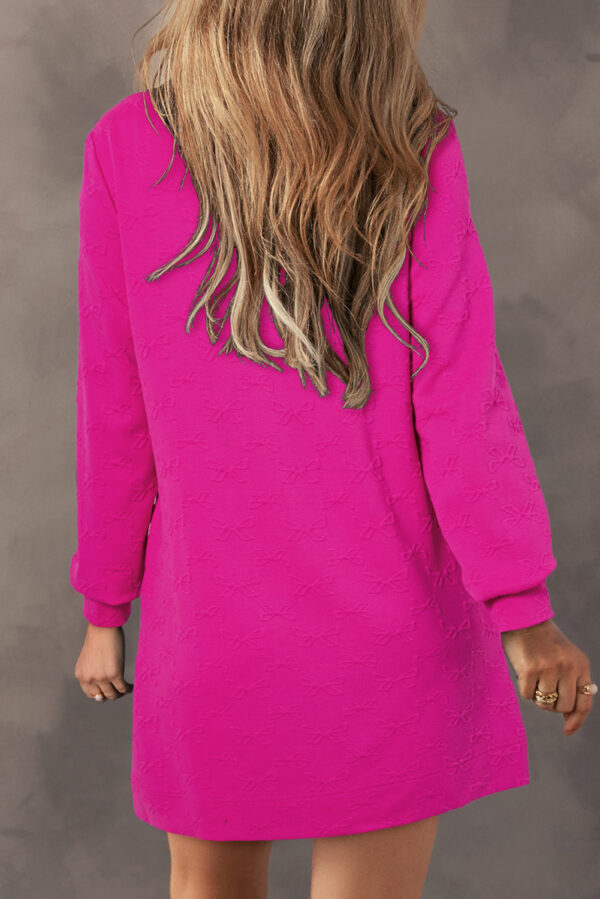 Black Jacquard Textured Quarter Zipper Shift Mini Dress - Image 8