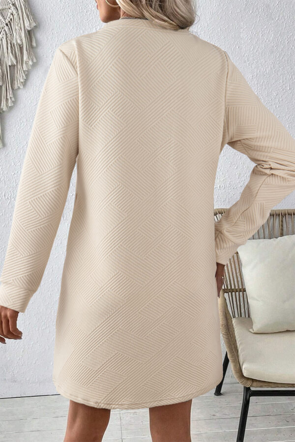 Gray Solid Color Textured Long Sleeve Shift Dress - Image 5