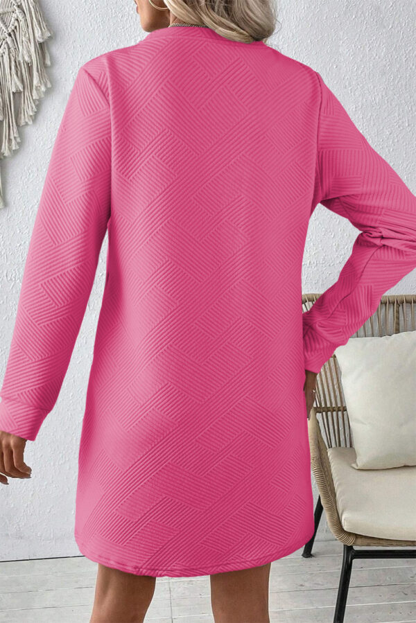 Gray Solid Color Textured Long Sleeve Shift Dress - Image 11