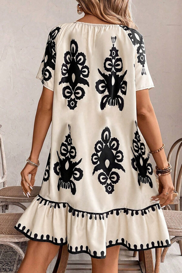 Apricot Western Print Ruffled Short Sleeve Loose Dress - Image 2
