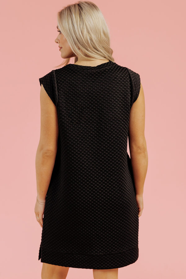 Black Textured Cap Sleeve T-shirt Shift Mini Dress - Image 2