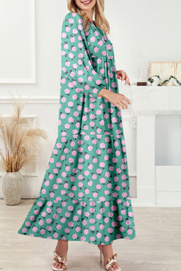 Green Boho Printed Half Sleeve Maxi Dress - Image 3