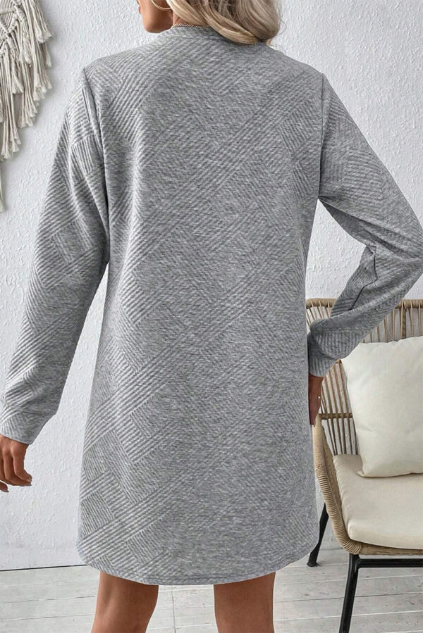 Gray Solid Color Textured Long Sleeve Shift Dress - Image 2
