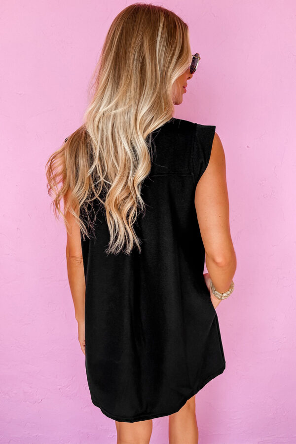Black Solid Color Collared Slit Neck Sleeveless Mini Dress - Image 2