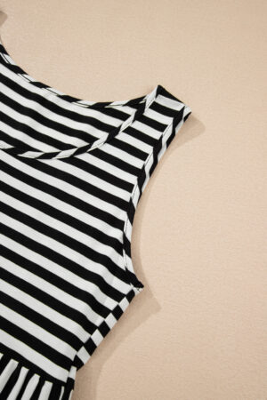Black Stripe U Neck Sleeveless Loose Fit Mini Dress