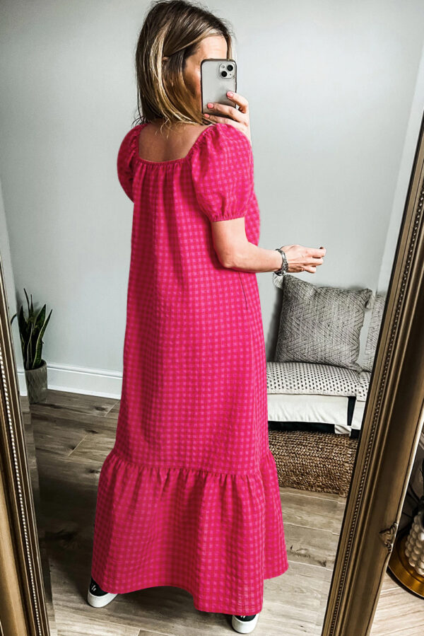 Rose Ginham Check Bubble Sleeve Ruffled Maxi Dress - Image 2