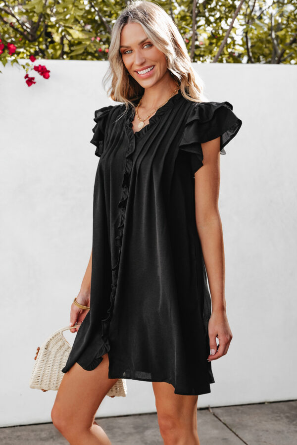 Mist Green Ruffle Sleeve V Neck Frilled Shift Dress - Image 6