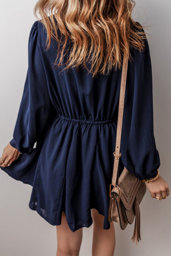 Navy Blue Solid Chest Pockets Tunic Shirt Mini Dress - Image 2