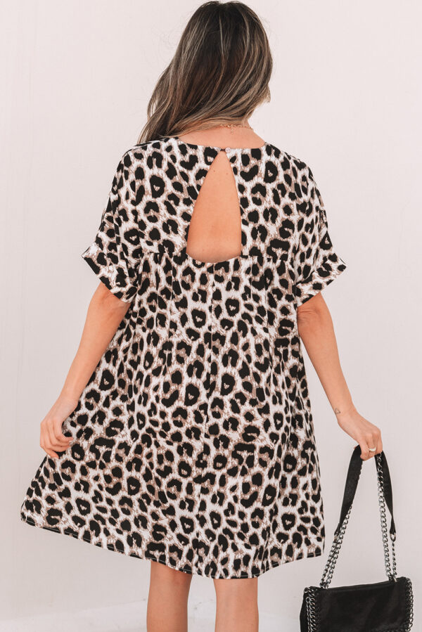 Khaki Cheetah Print Backless V Neck Loose Fit Mini Dress - Image 2