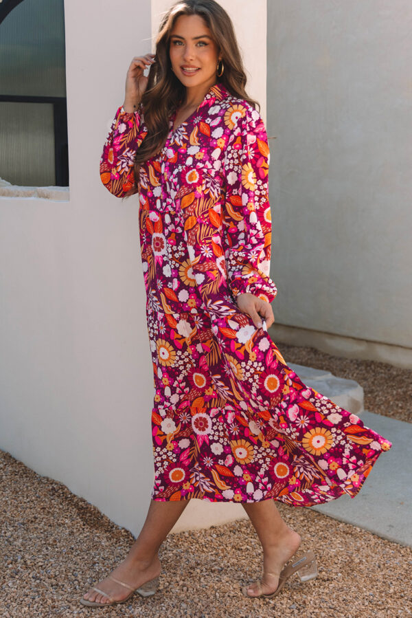 Blue Petal Collared Tiered Flowy Long Dress - Image 6