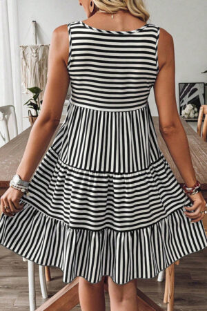 Black Stripe U Neck Sleeveless Loose Fit Mini Dress