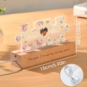 Personalized Couple Puzzle LED Night Light with Birth Flower Photo Night Light Gifts for Her