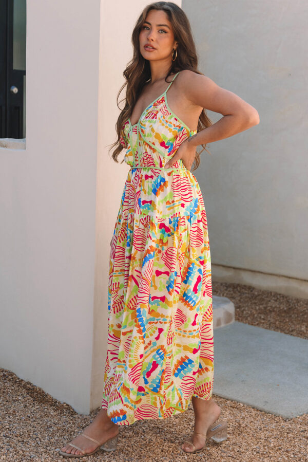 Orange Abstract Print Spaghetti Strap Piping Detail Maxi Dres - Image 3