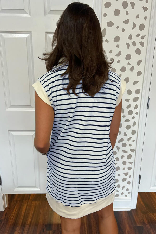 Navy Blue Quarter Zip Collared Cap Sleeve Mini Dress - Image 5