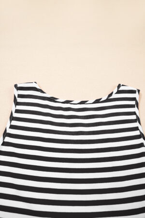 Black Stripe U Neck Sleeveless Loose Fit Mini Dress
