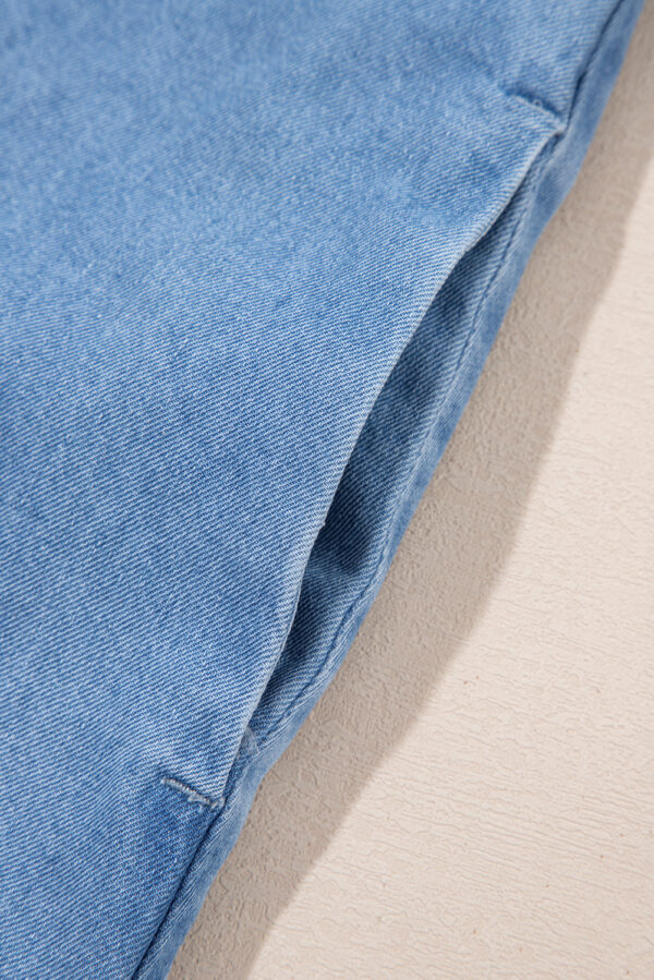 Beau Blue Frilled Peter Pan Collar Loose Denim Short Dress - Image 10