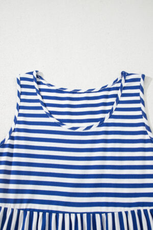 Black Stripe U Neck Sleeveless Loose Fit Mini Dress
