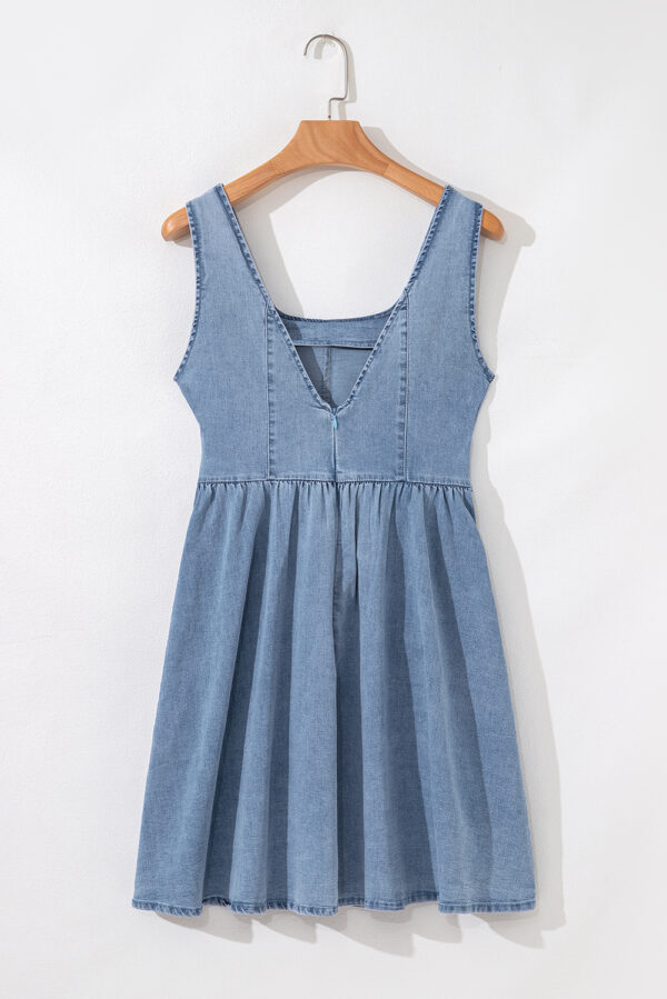 Myosotis Square Neck Bowknot A-line Sleeveless Denim Dress - Image 5