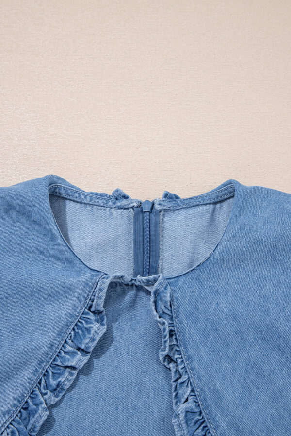 Beau Blue Frilled Peter Pan Collar Loose Denim Short Dress - Image 6