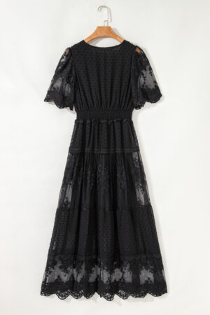 Black Dotty Lace Mesh Flowy Maxi Dress
