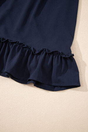 Blue White Plain Ruffled High Waist Square Neck Mini Dress