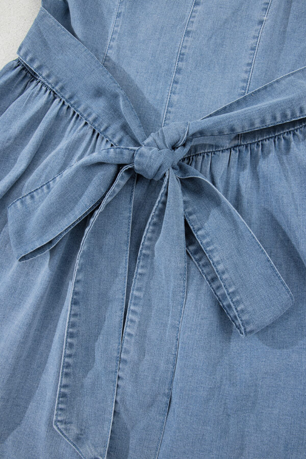 Myosotis Square Neck Bowknot A-line Sleeveless Denim Dress - Image 7