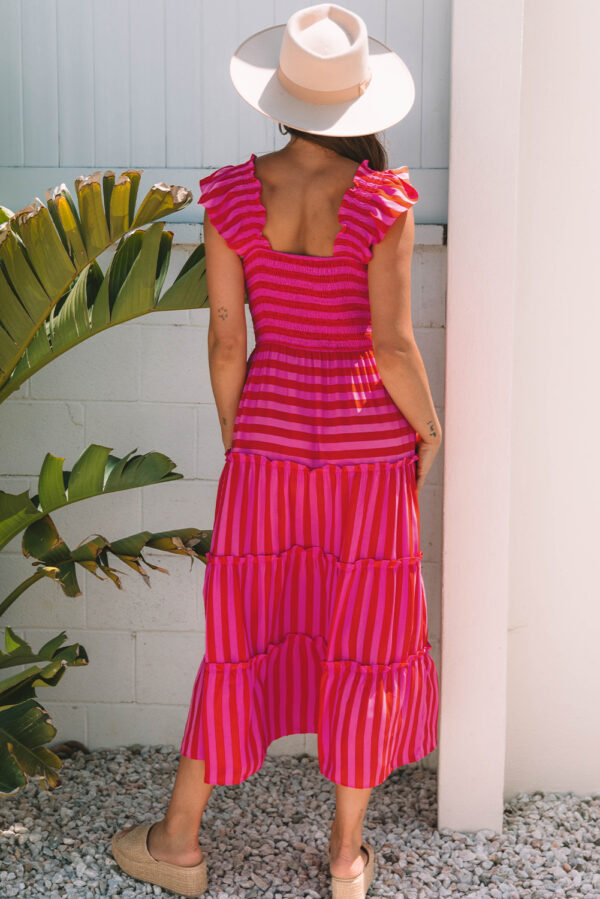 Rose Stripe Flutter Sleeve Smocked Bodice Tiered Maxi Dress - Image 5