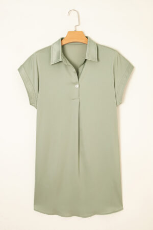 Rose Red Buttoned Collar Shift T-shirt Mini Dress