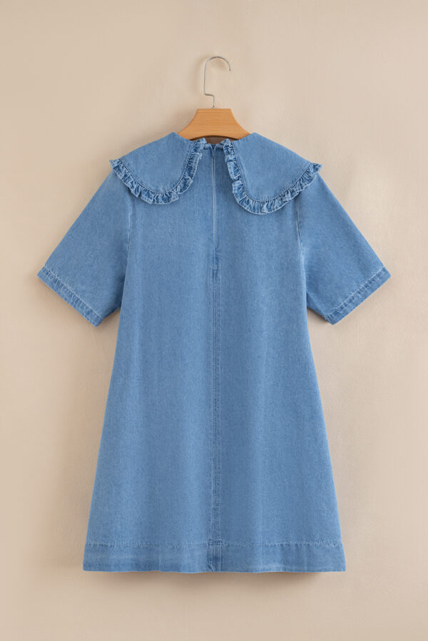 Beau Blue Frilled Peter Pan Collar Loose Denim Short Dress - Image 5