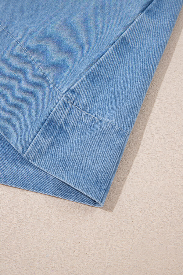 Beau Blue Frilled Peter Pan Collar Loose Denim Short Dress - Image 12