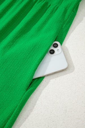 Green Ruffled Flutter Sleeve Square Neck Textured Tiered Maxi Dress