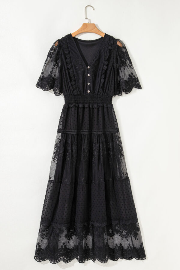 Black Dotty Lace Mesh Flowy Maxi Dress - Image 4