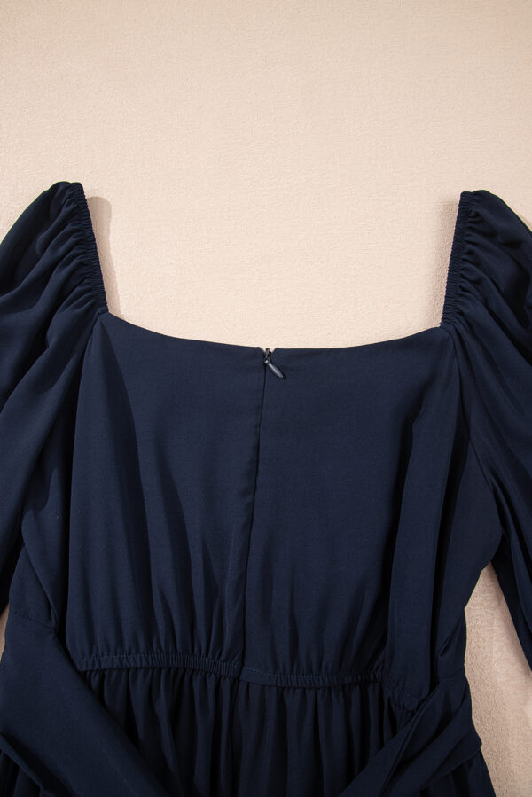 Blue White Plain Ruffled High Waist Square Neck Mini Dress - Image 7