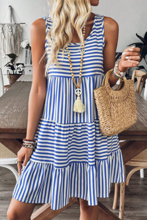 Black Stripe U Neck Sleeveless Loose Fit Mini Dress