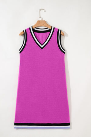 Mint Green Color Contrast Trim V Neck Shift Sleeveless Mini Dress