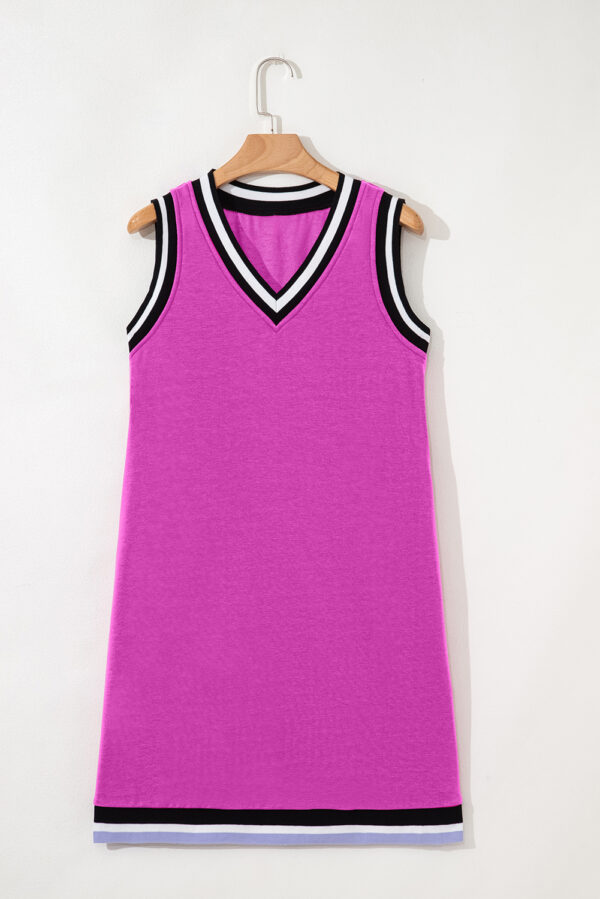 Mint Green Color Contrast Trim V Neck Shift Sleeveless Mini Dress - Image 7