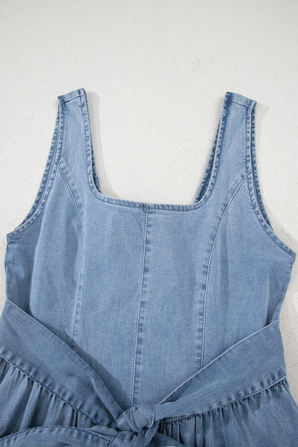 Myosotis Square Neck Bowknot A-line Sleeveless Denim Dress - Image 6