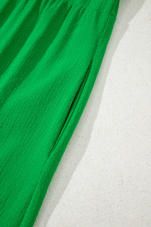 Green Ruffled Flutter Sleeve Square Neck Textured Tiered Maxi Dress
