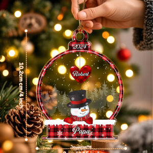 Personalized Christmas Snowman Ornament with Family Name Snowball Ornament Gift for Grandma Grandpa